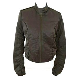 Miss Me~Woman Size L~Brown Bomber Jacket Zip-Up Fully Lined.